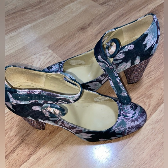 Marc Fisher Green & Pink Glitter Block Heels Mary Jane’s Size 8 - Picture 8 of 16